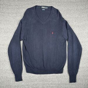 Vintage Polo Ralph Lauren Linen Blend Knit‎ Sweater Mens XL Blue Embroidered Y2K